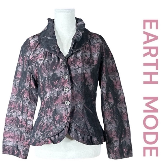 EARTH MODE Very Unique Blazer, Ruffle Around Neck & Hem at Bottom, Size M. - Picture 1 of 12